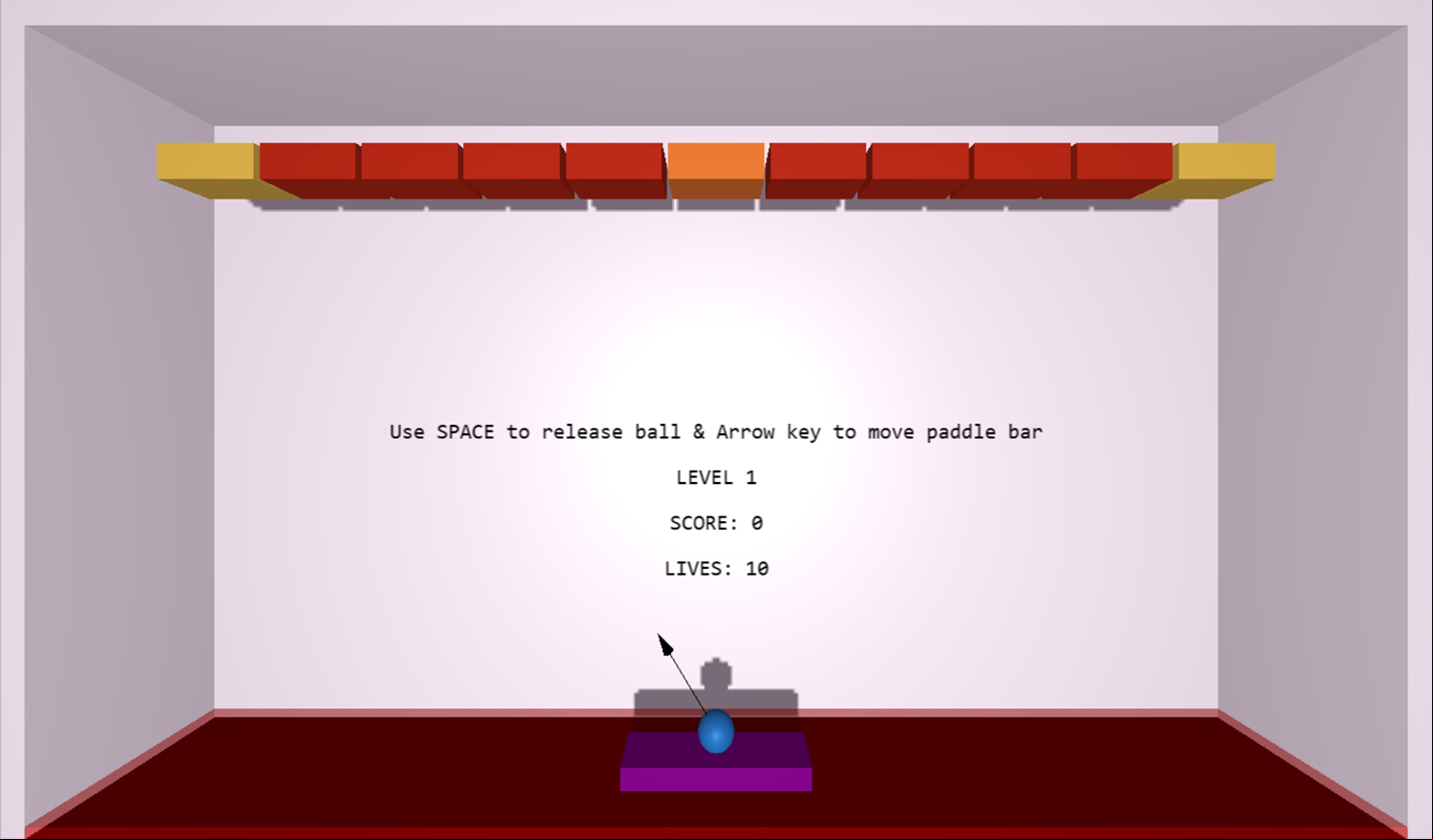 3D Bricks Breaker Game Start Screenshot.
