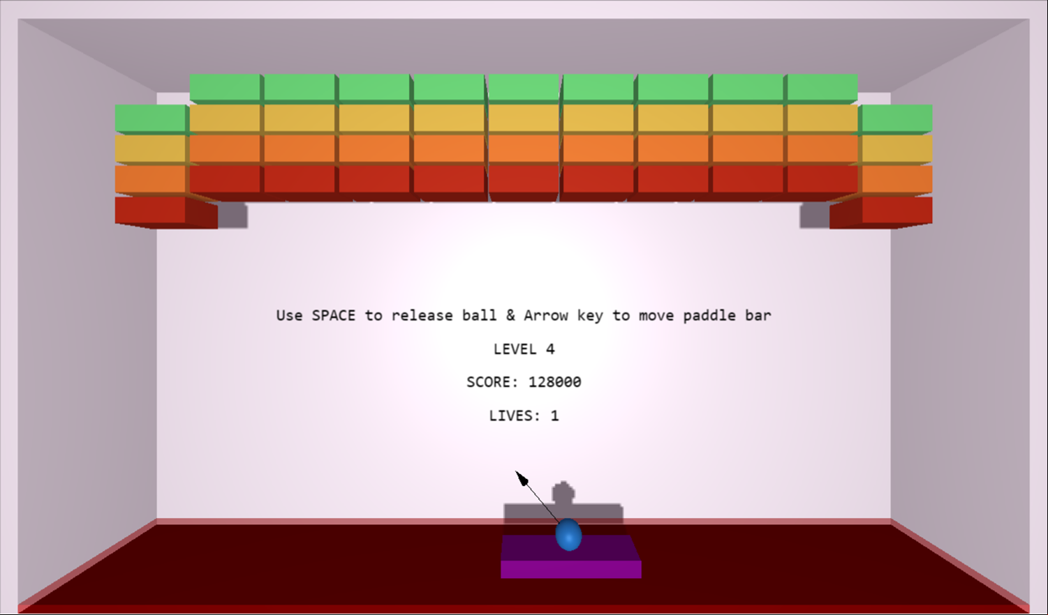 3D Bricks Breaker Game Level Challenge Screenshot.