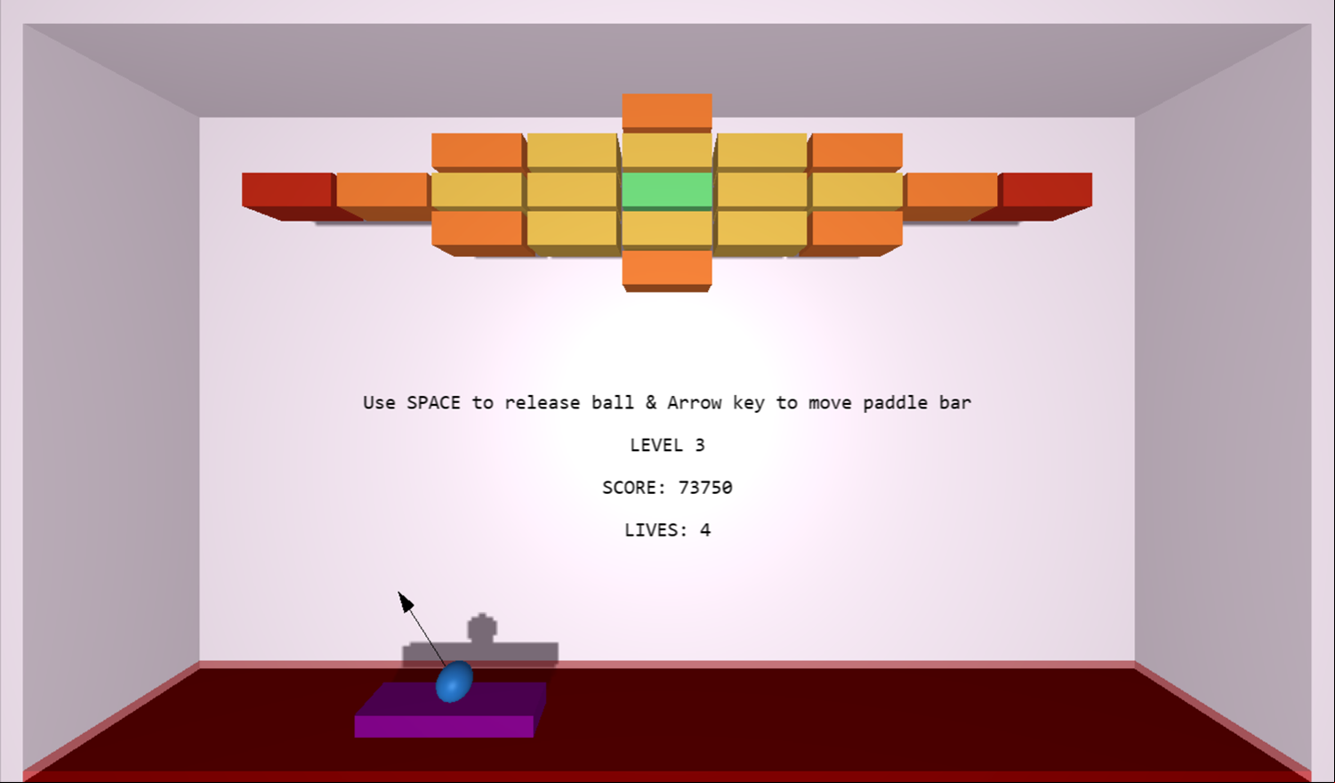 3D Bricks Breaker Game Level Progress Screenshot.