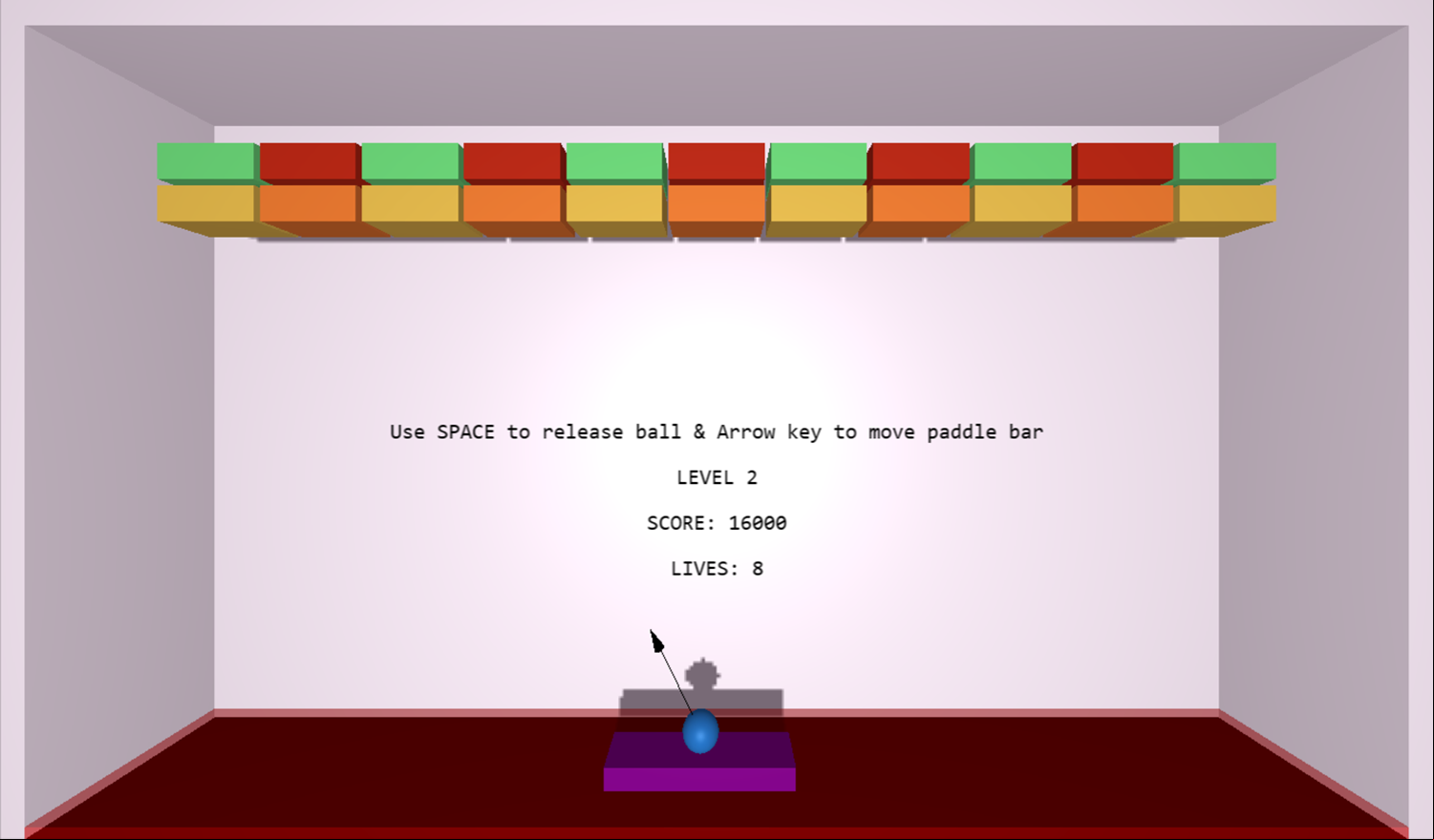 3D Bricks Breaker Game Next Level Screenshot.