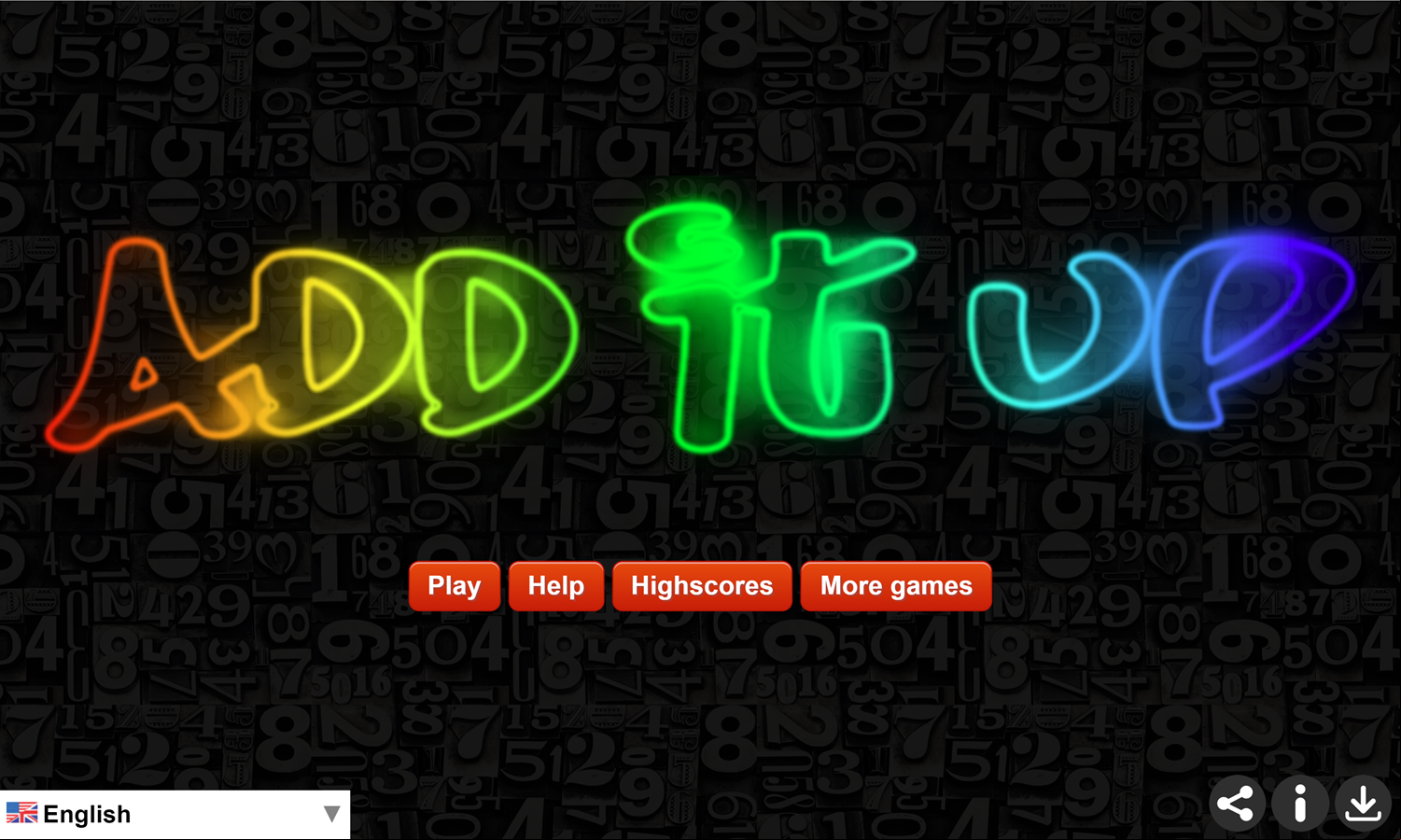 Add It Up Game Welcome Screen Screenshot.