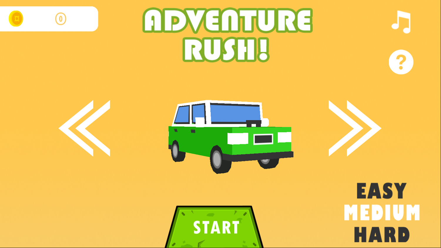 Adventure Rush Game Welcome Screen Screenshot.