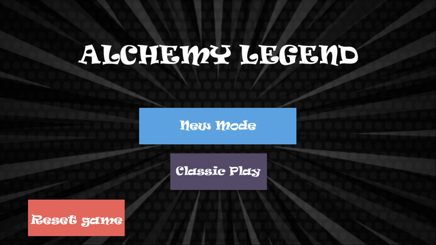 Alchemy Legend Game Welcome Screen Screenshot.