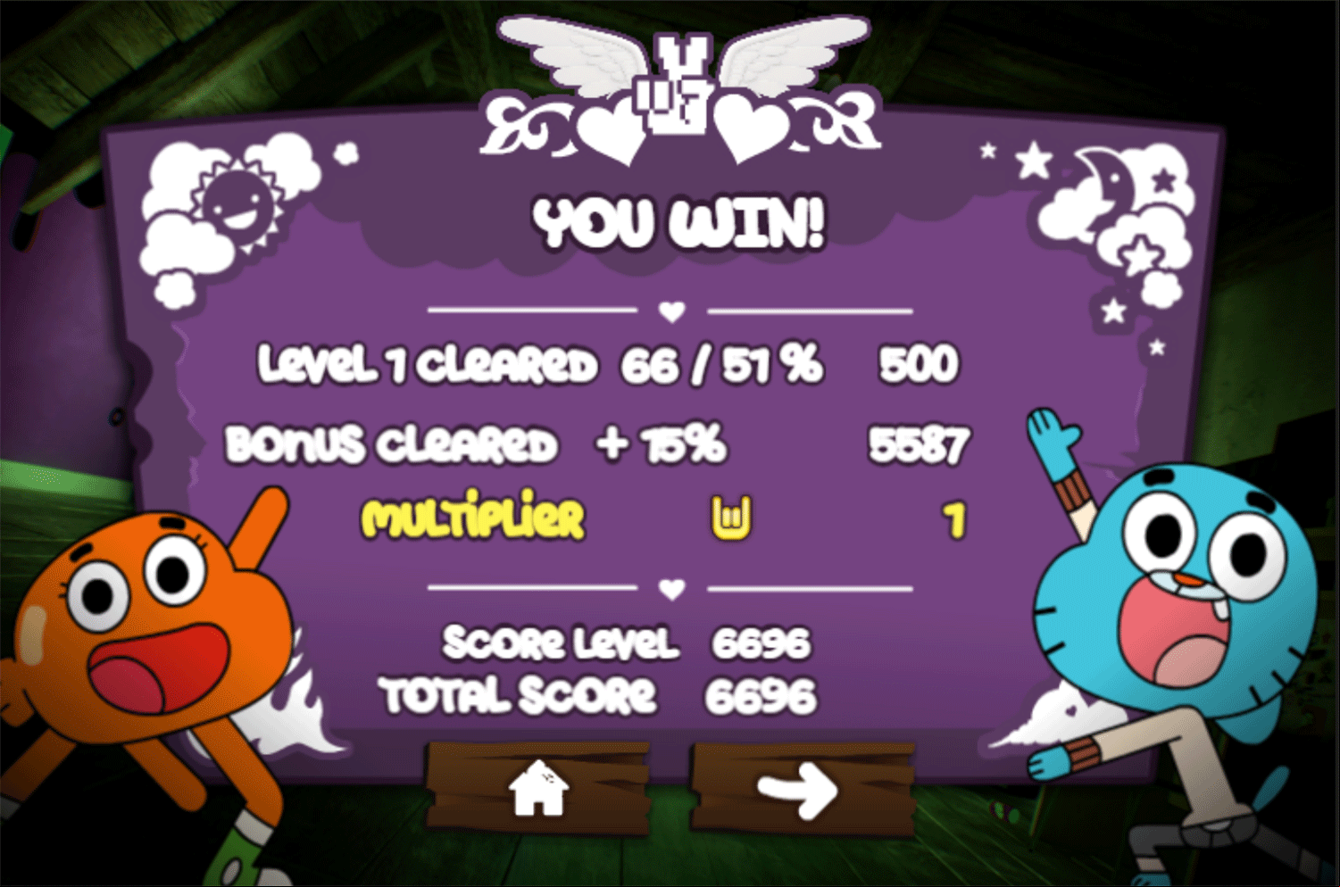 Amazing World of Gumball Class Spirits Game You Win Screenshot.