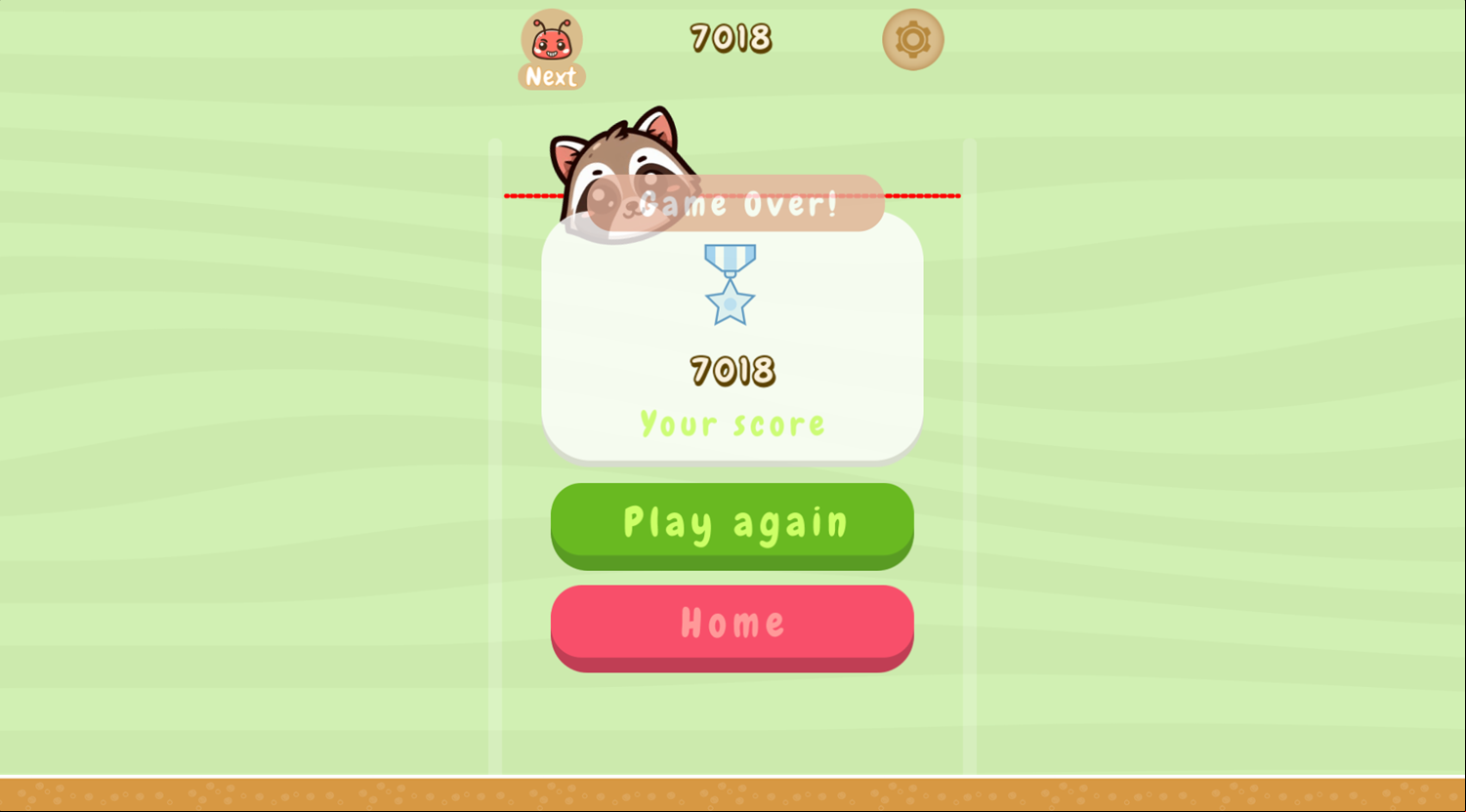 Animals Merge Game Over Screenshot.
