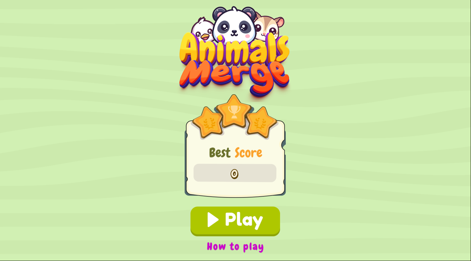 Animals Merge Game Welcome Screen Screenshot.