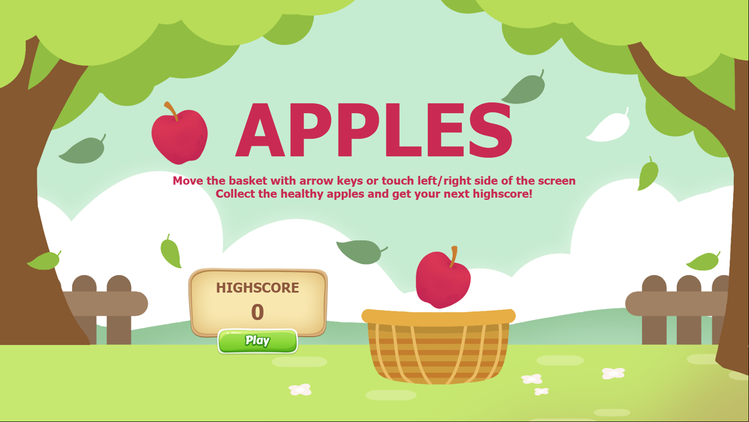 Apples Game Welcome Screen Screenshot.