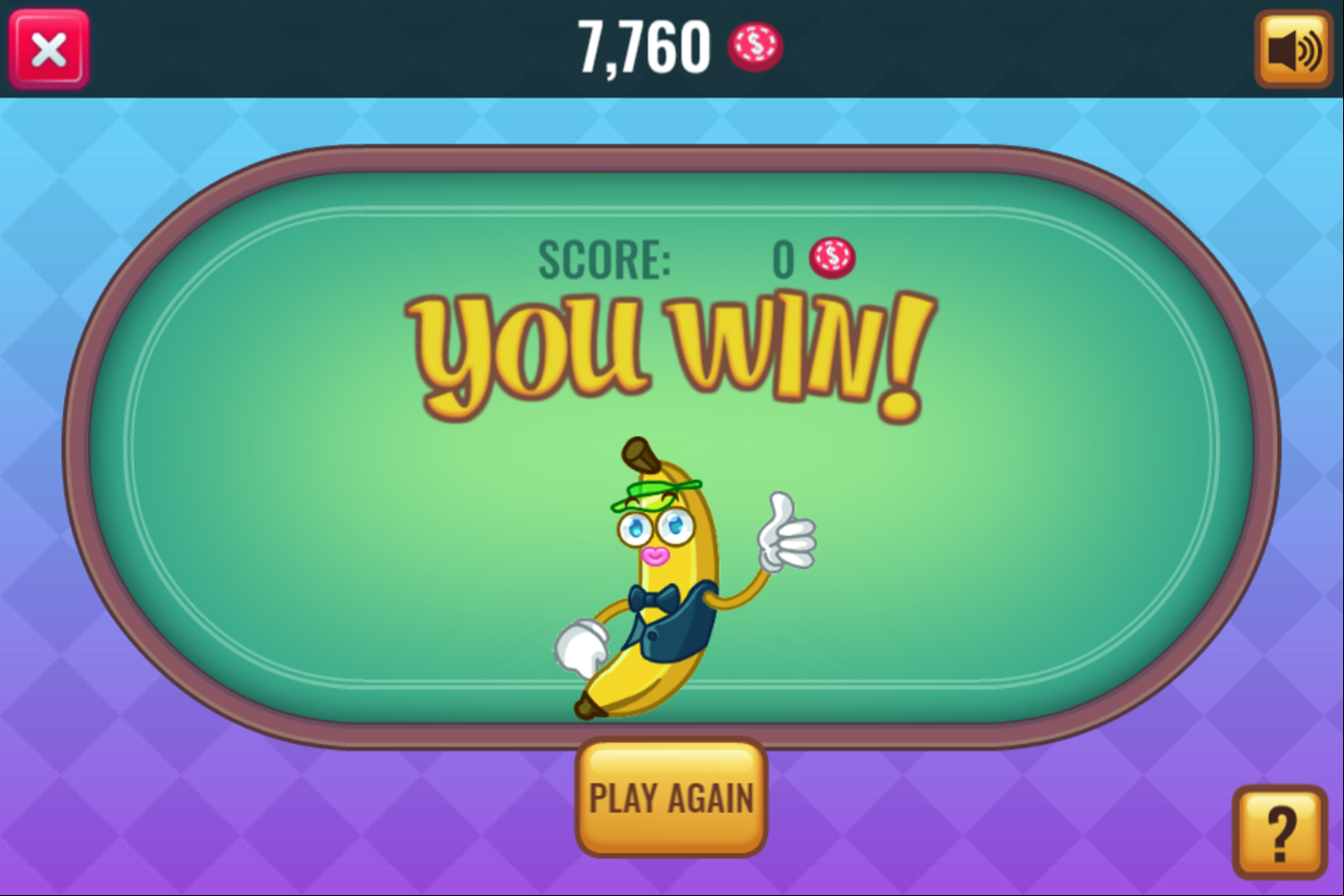 Banana Poker High or Low Win Screenshot.