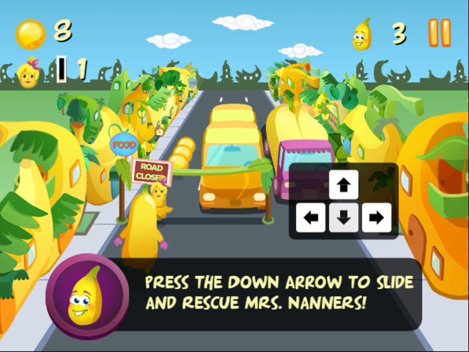 Banana Running Game Slide Tutorial Screen Screenshot.