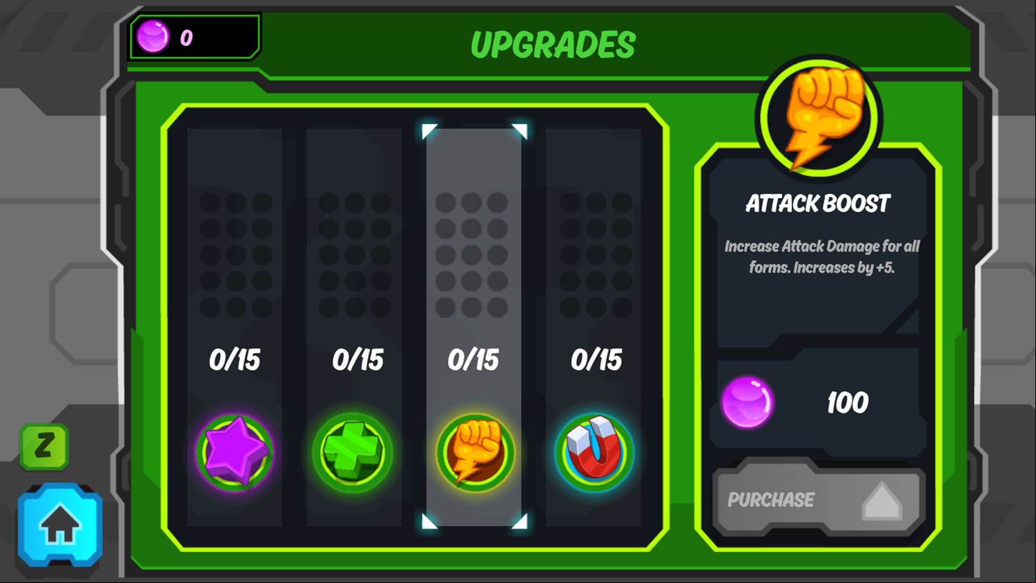 Ben 10 Omnitrix Shadow Game Upgrade Select Screenshot.