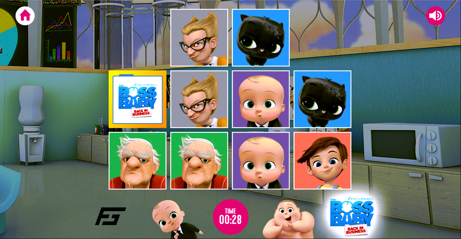 Boss Baby Matching Pairs Game Screenshot.