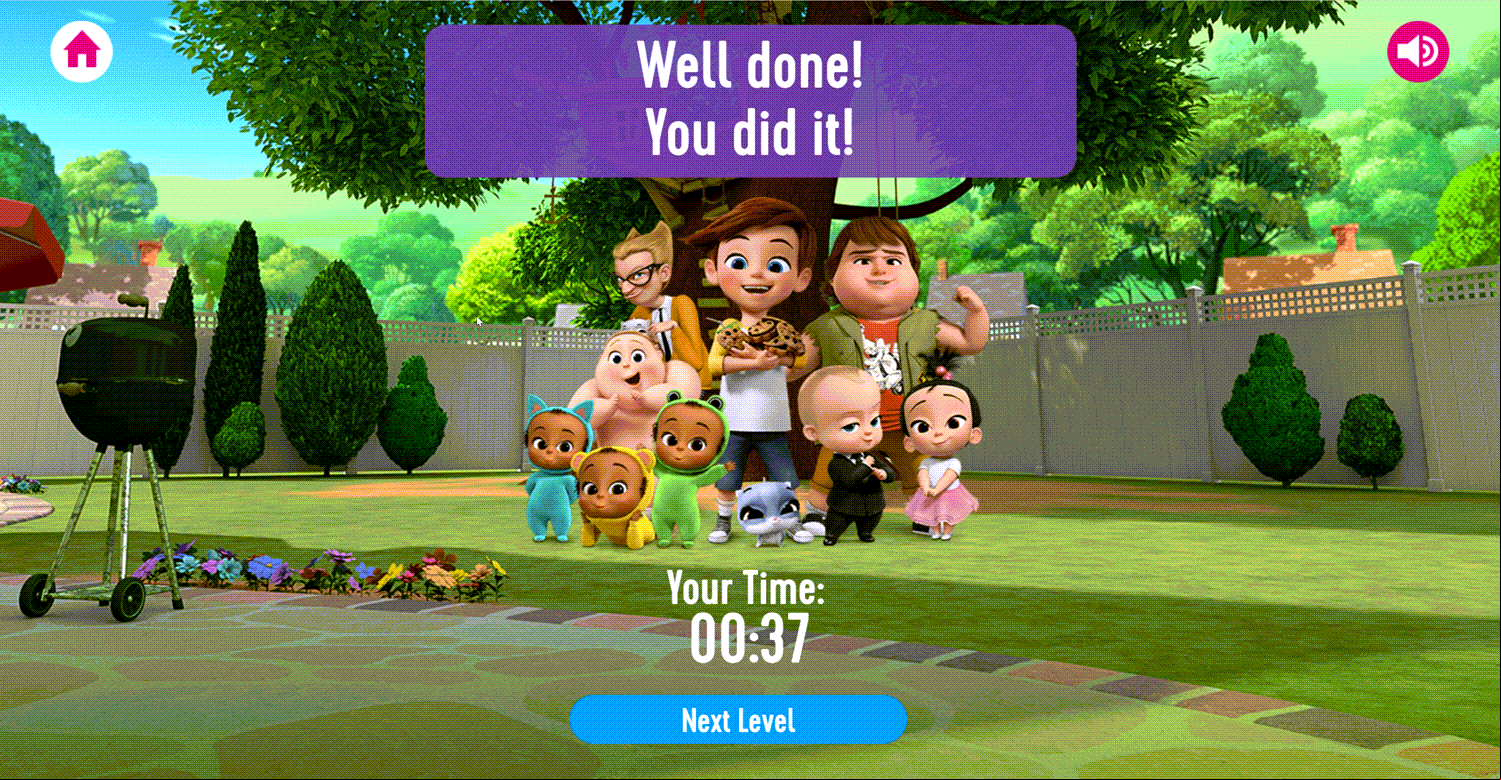 Boss Baby Matching Pairs Game Level Beat Screenshot.