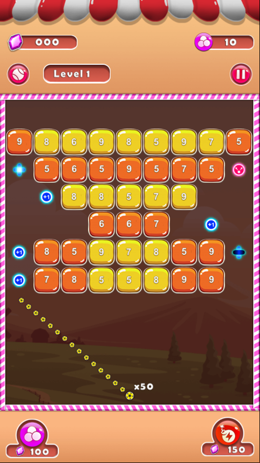 Brick Breaker Game Level Start Screenshot.