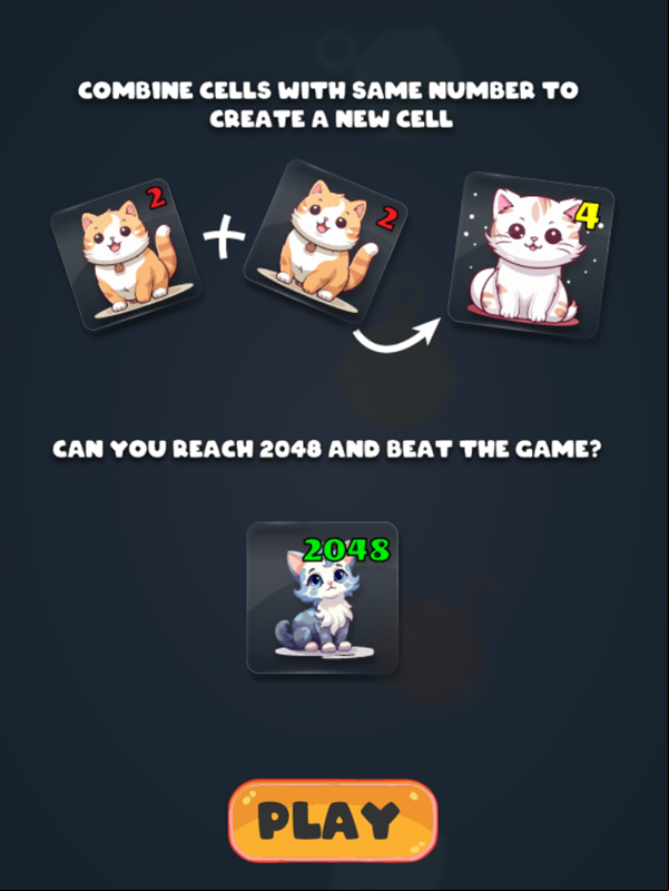 Cat 2048 Game How To Play Screenshot.