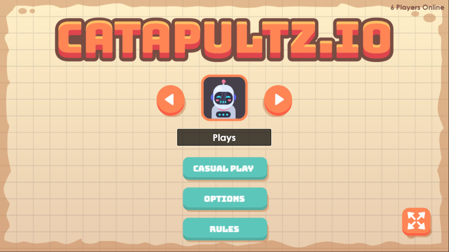 Catapultz.io Game Welcome Screen Screenshot.