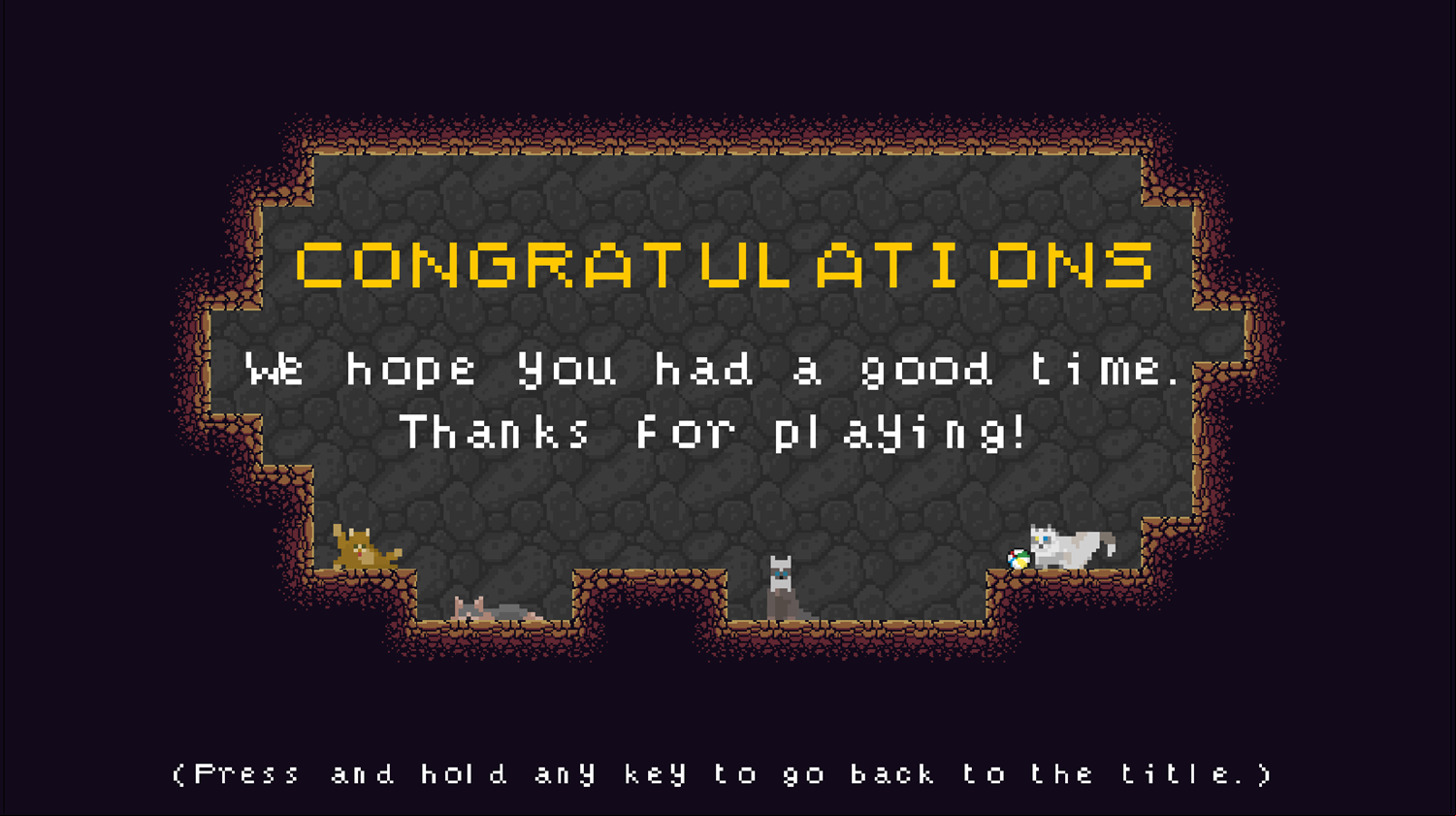 Cave of Cats Game Beat Screen Screenshot.