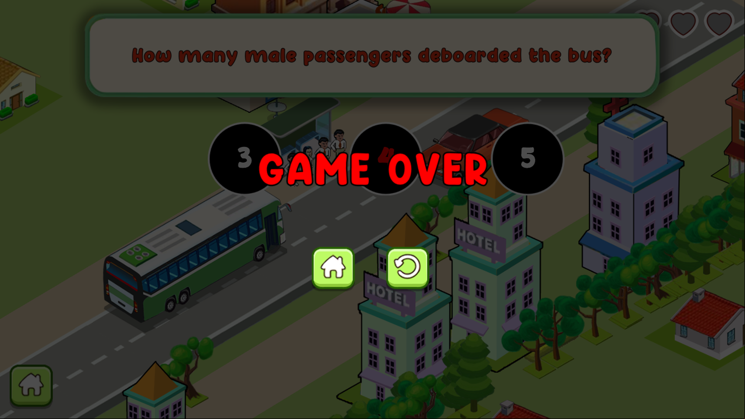 City Ride Game Over Screenshot.