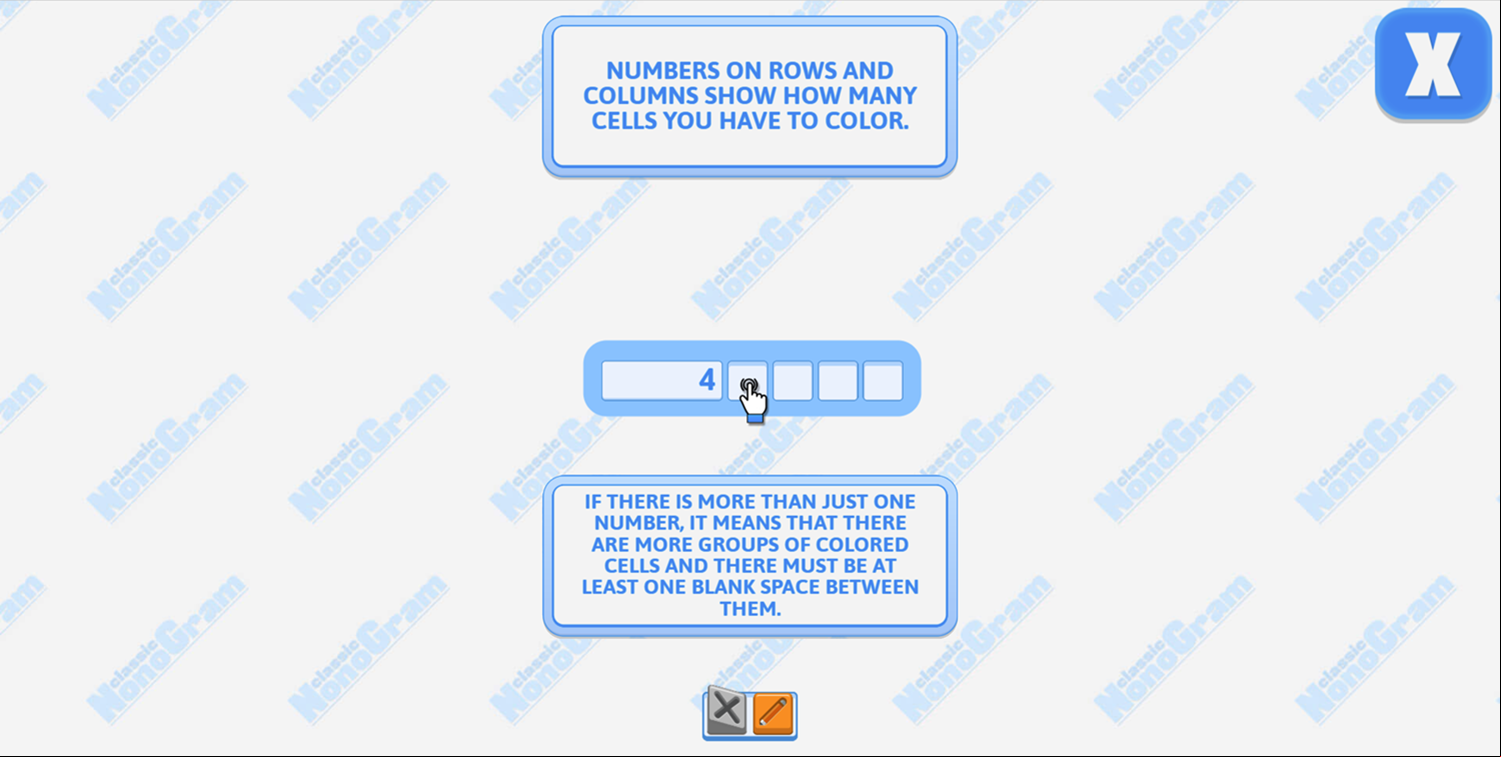Classic Nonogram Game Coloring Instructions Screen Screenshot.