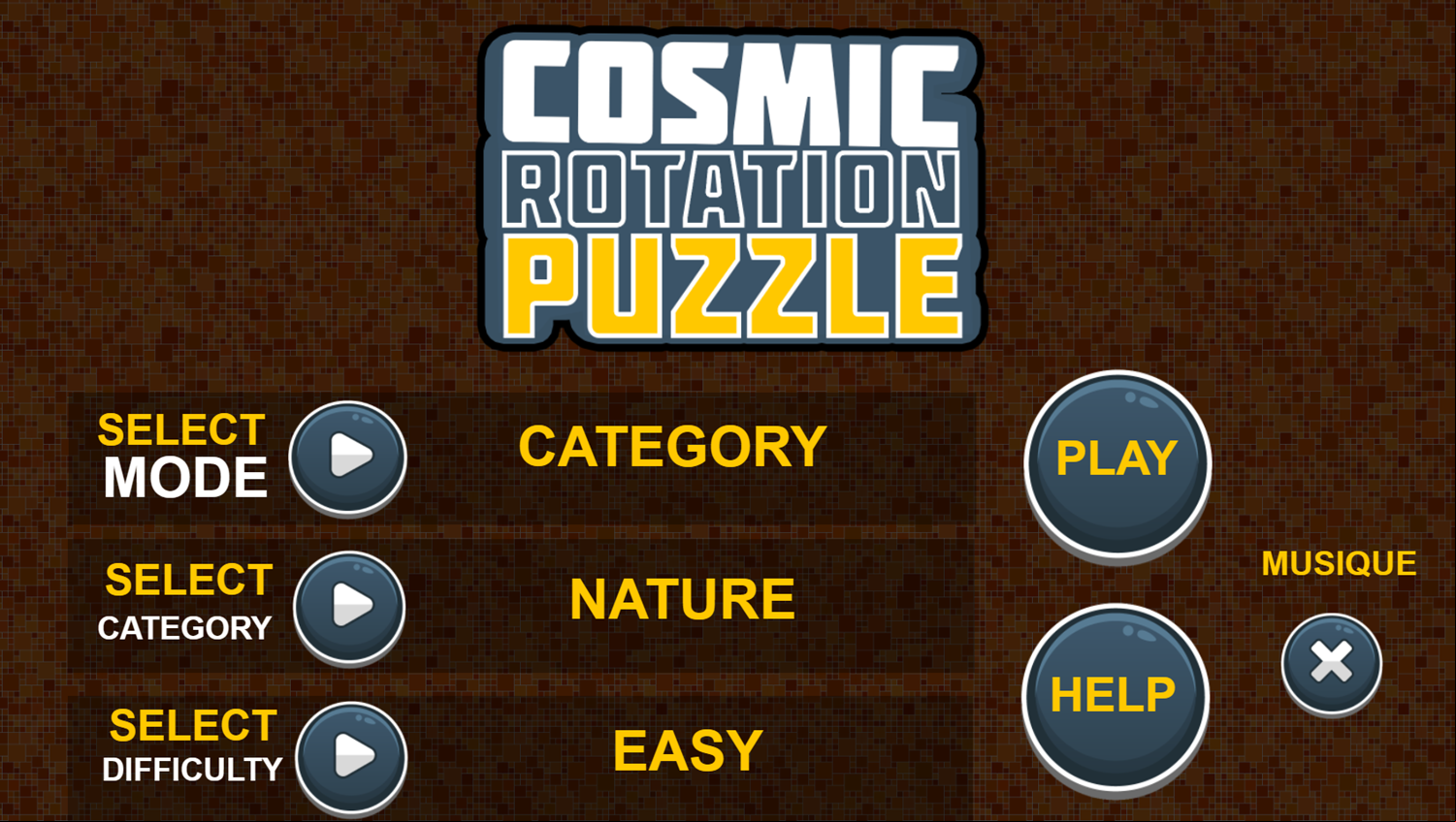 Cosmic Rotation Puzzle Game Welcome Screen Screenshot.