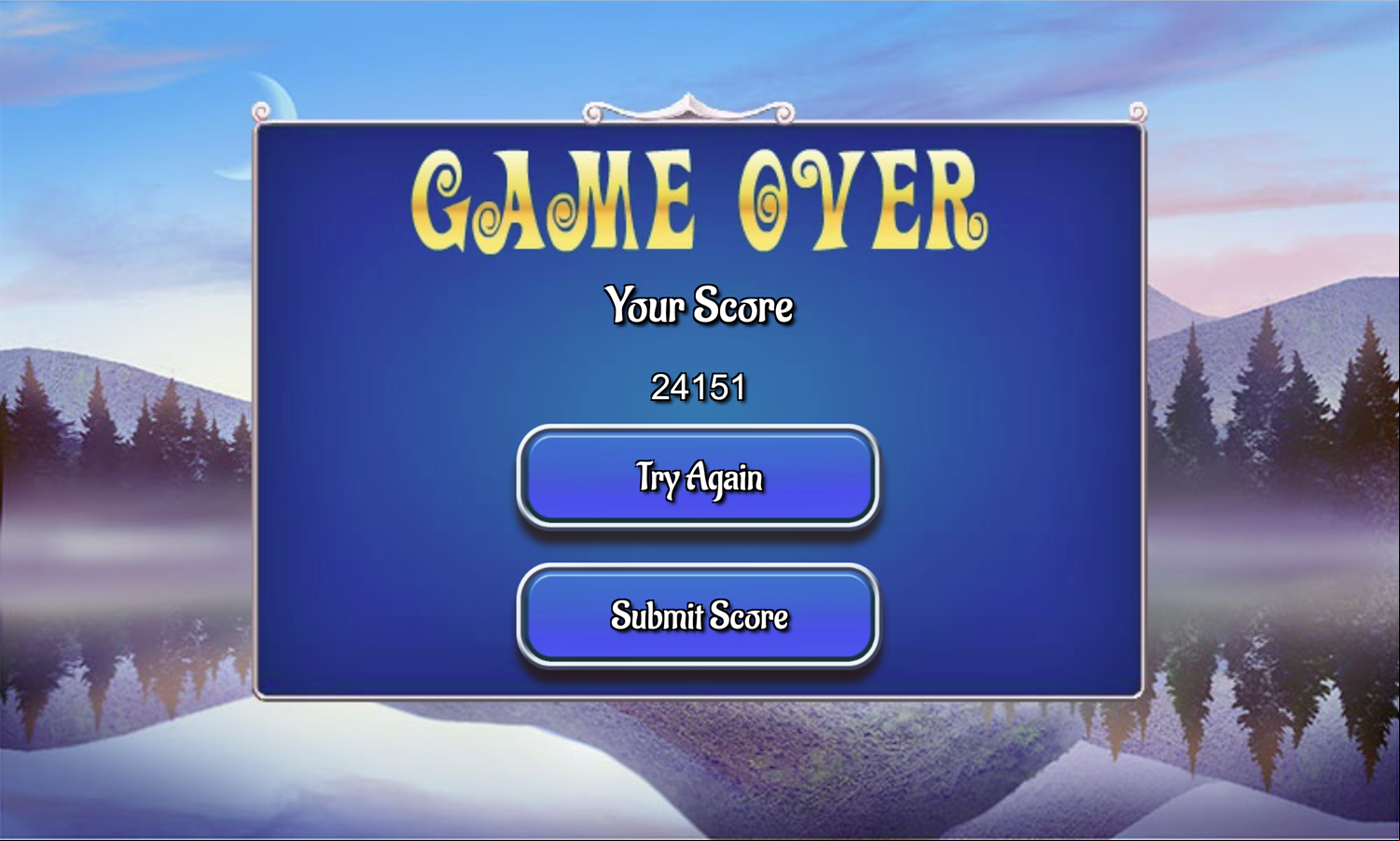 Crescent Solitaire Game Over Screen Screenshot.