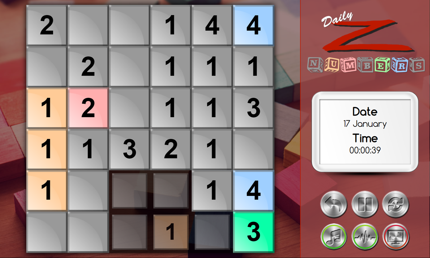 Daily Z Numbers Game Play Screenshot.