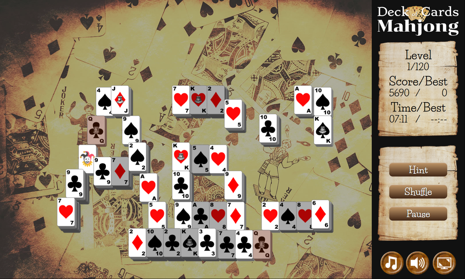 Deck of Cards Mahjong Game Level Play Screenshot.