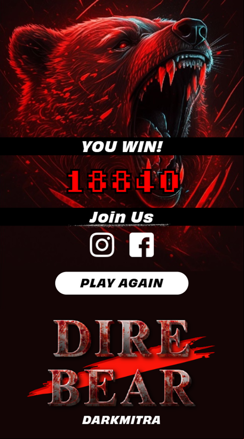 Dire Bear Game Win Screenshot.