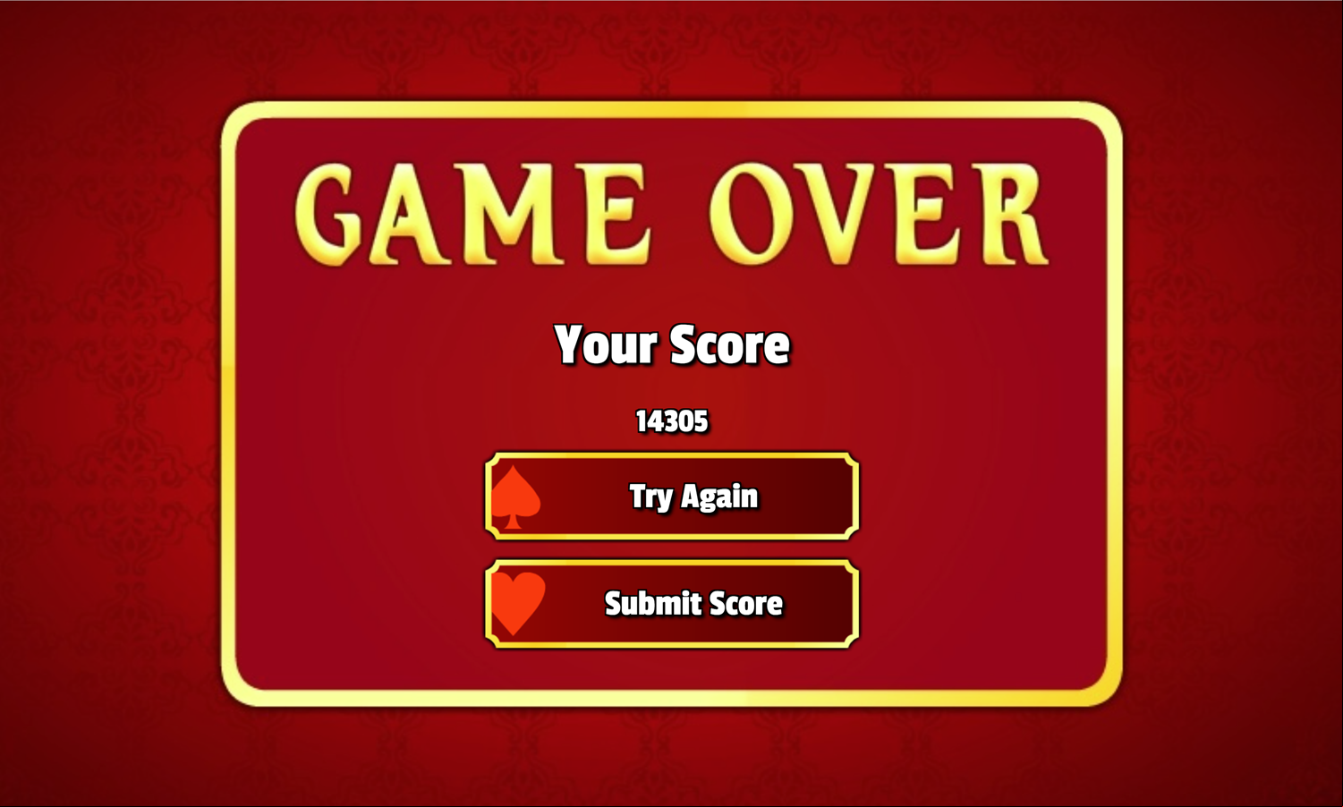 Double Freecell Game Over Screen Screenshot.