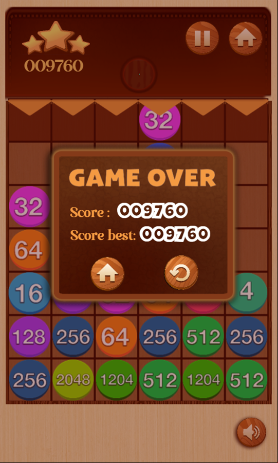 Drops Number 2048 Game Over Screenshot.