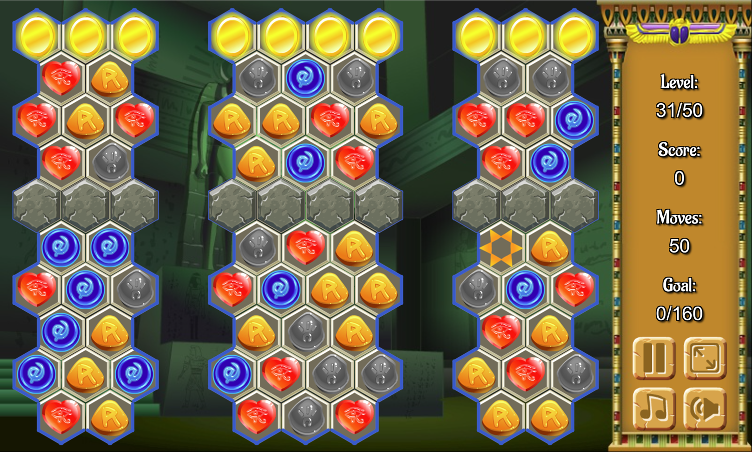 Egypt Runes Game Level With Split Columns Screenshot.