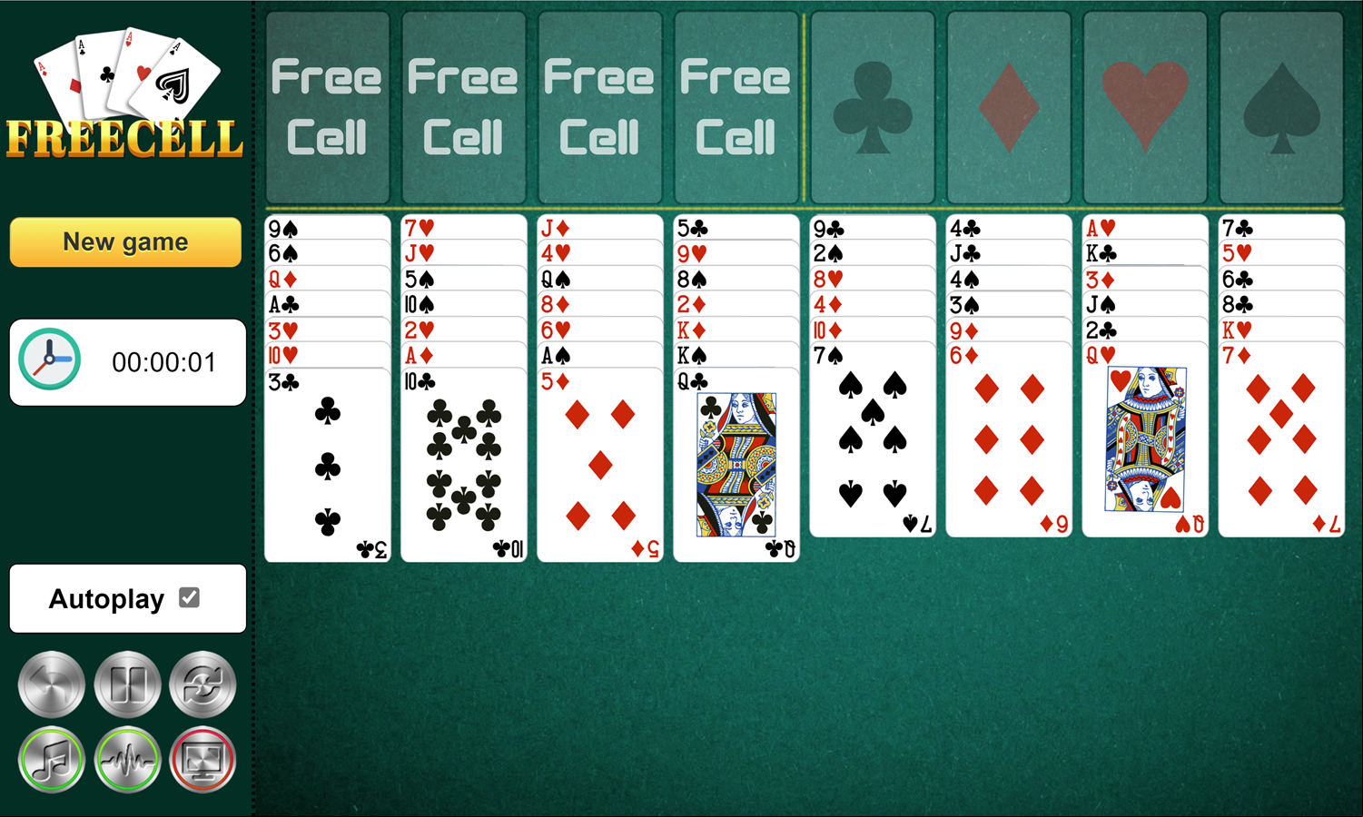 Freecell Game Deal Screen Screenshot.