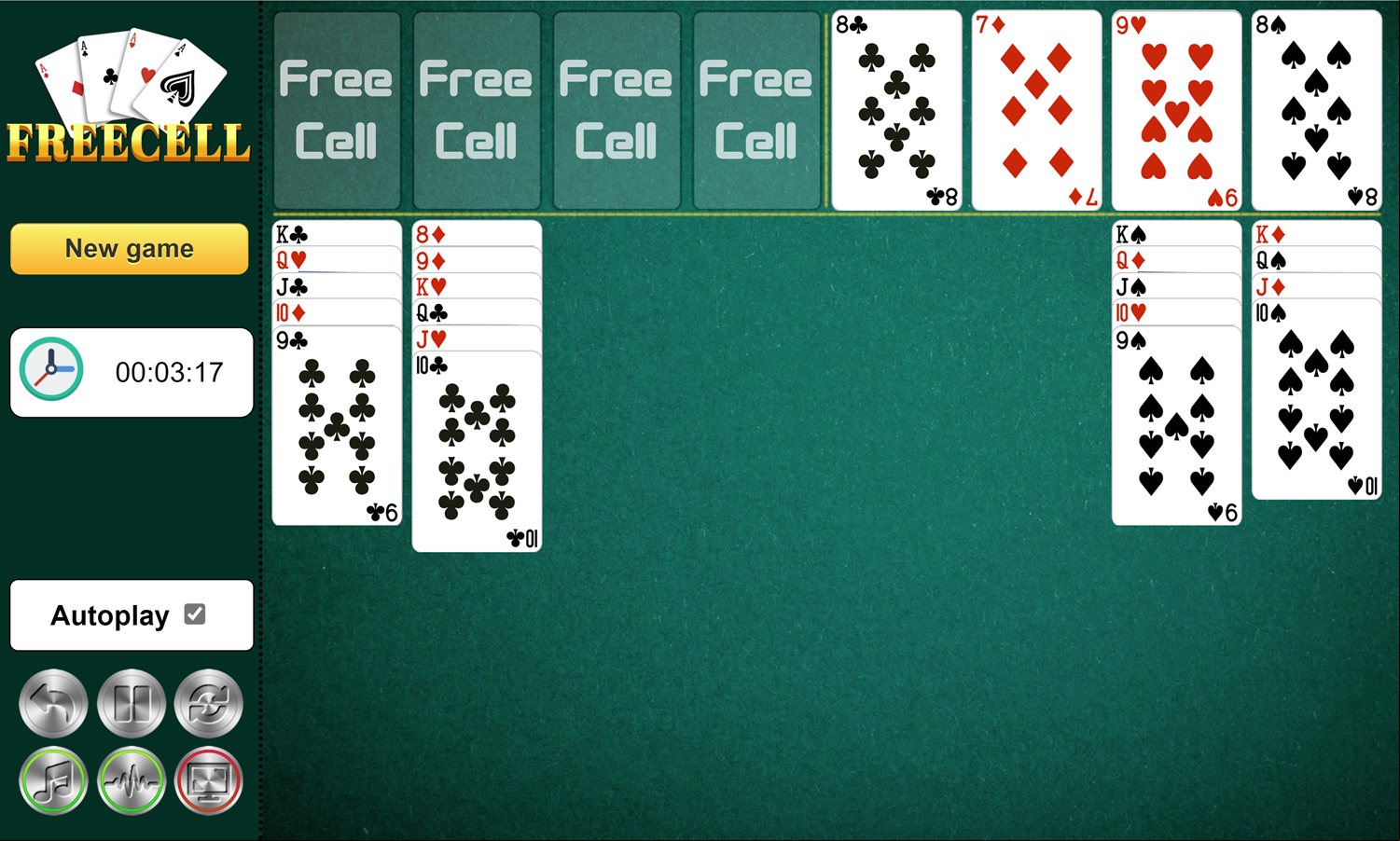 Freecell Game Gameplay Screen Screenshot.