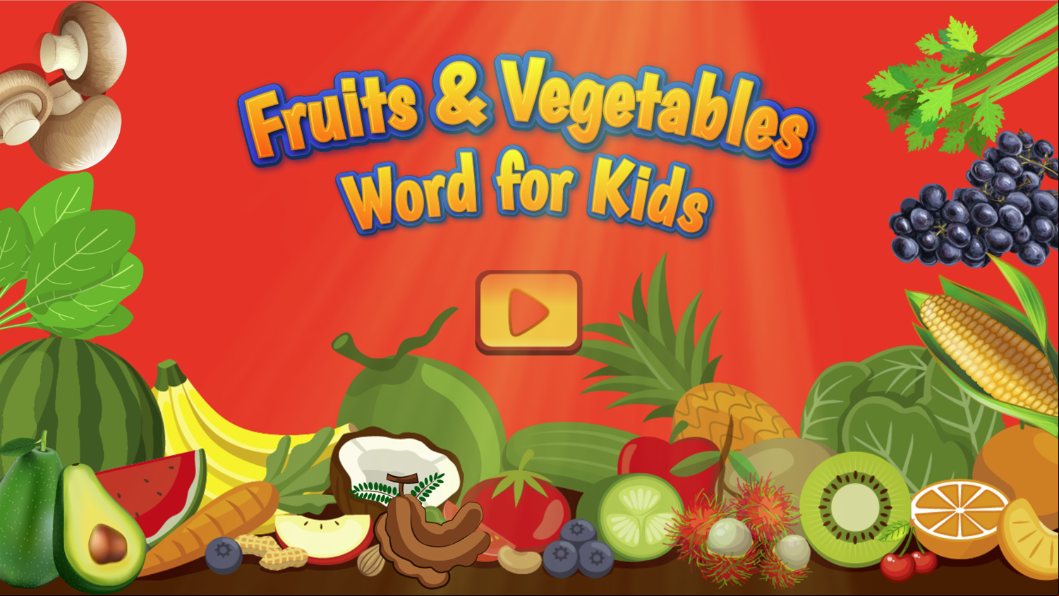 Fruits and Vegetables Word for Kids Game Welcome Screen Screenshot.