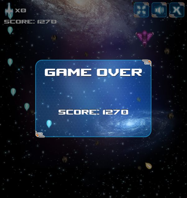 Galactic War Shooter Game Over Screenshot.