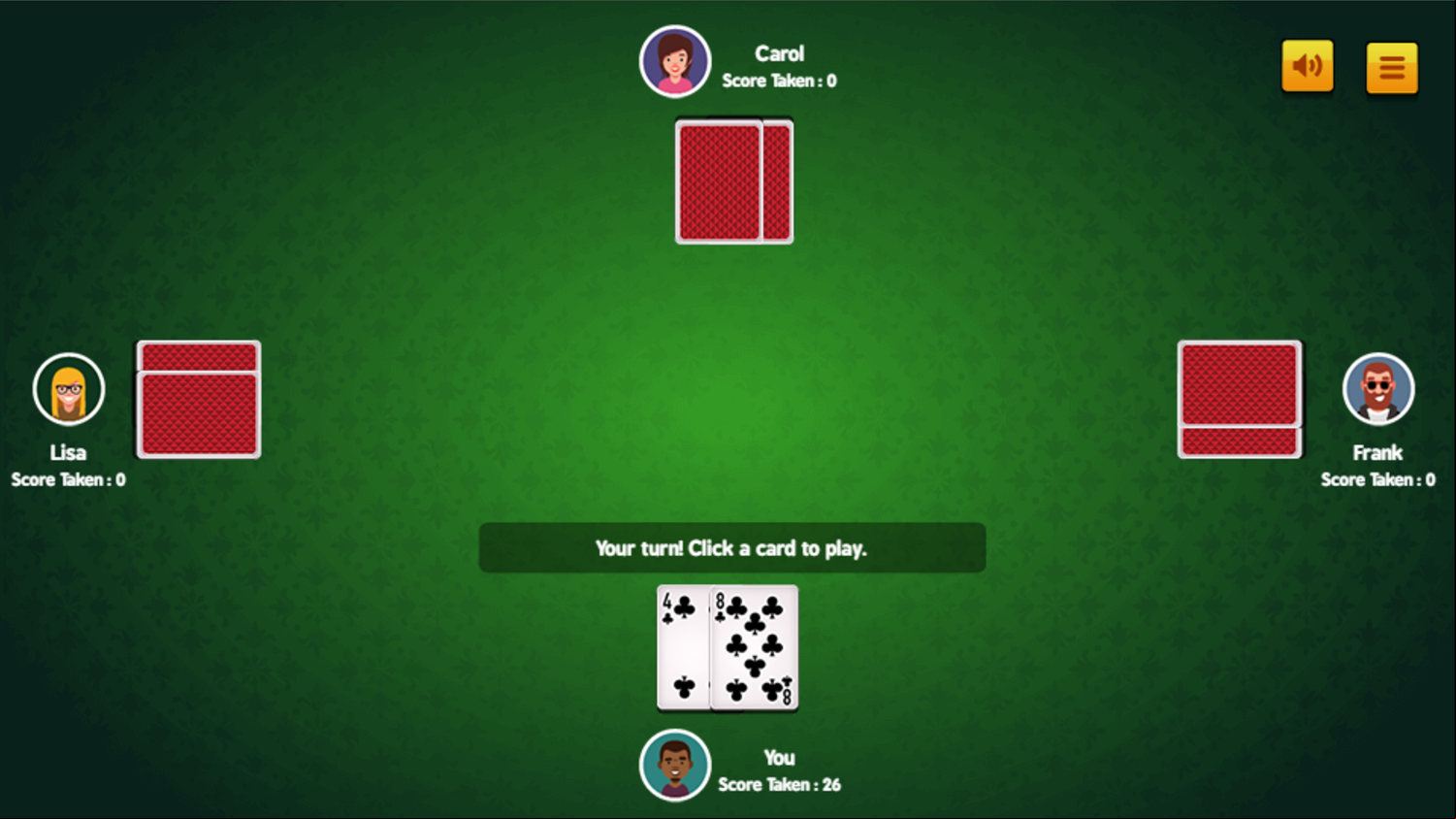 Hearts Card Game Shooting the Moon Screenshot.