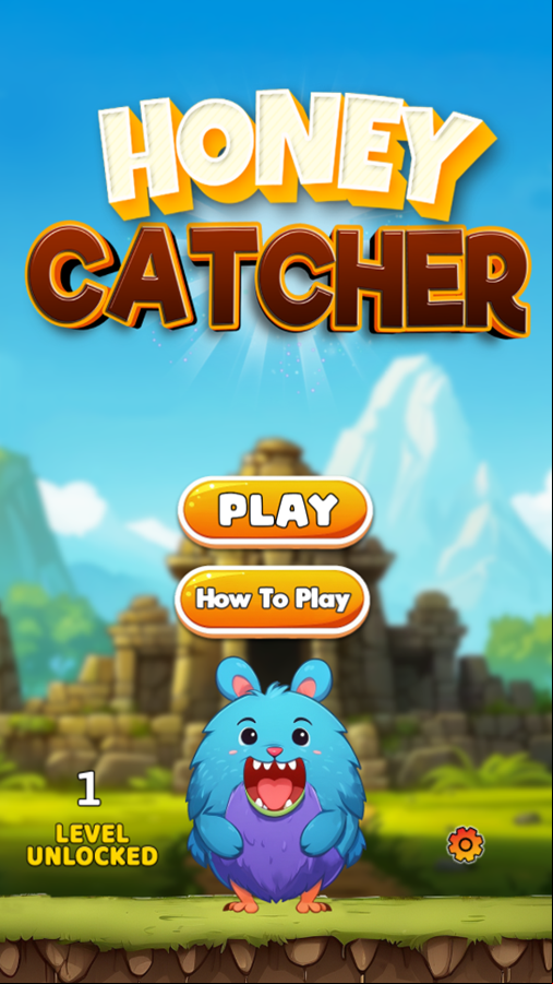Honey Catcher Game Welcome Screen Screenshot.