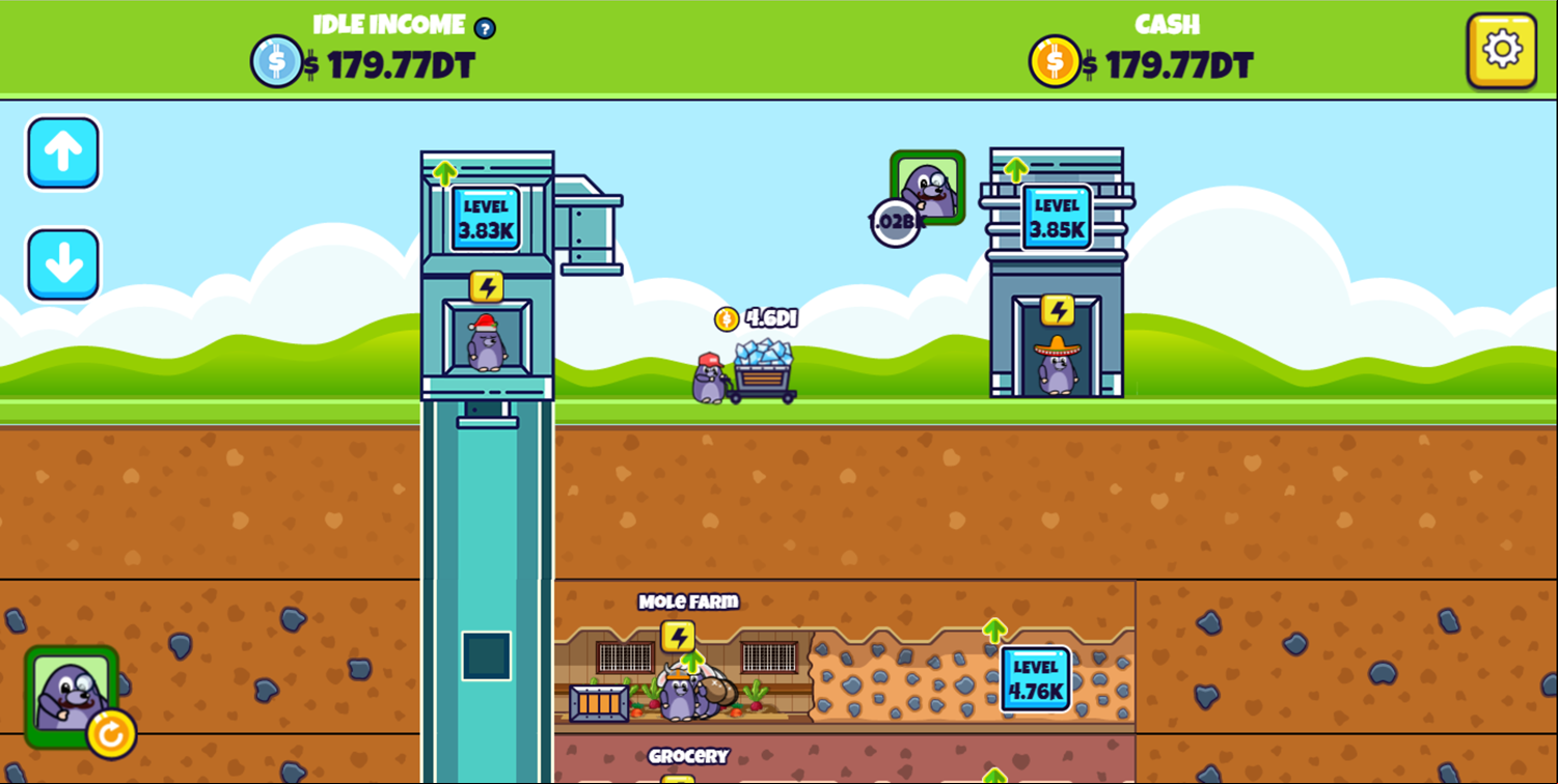 Idle Mole Empire Game Top Section Screenshot.