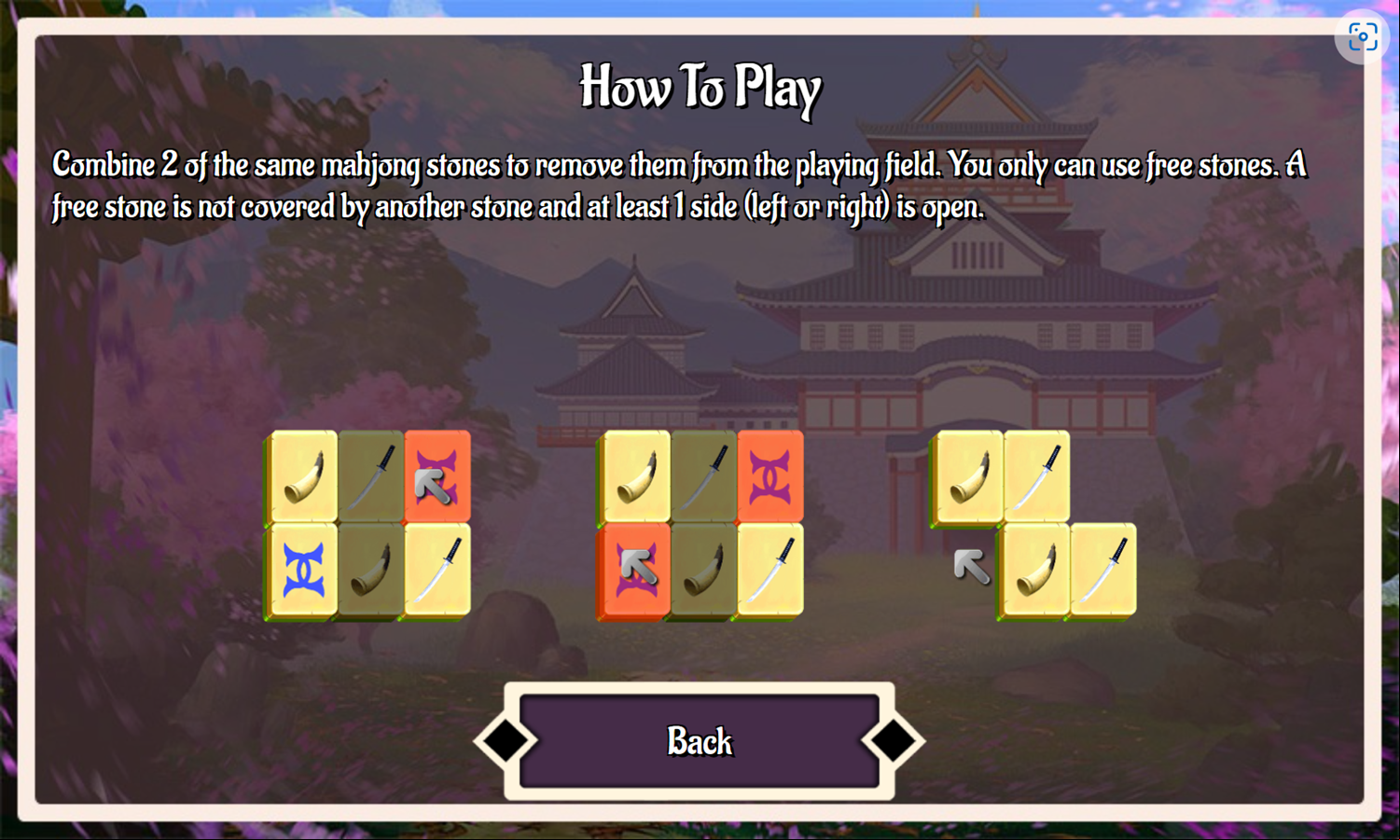 Japan Castle Mahjong Game How To Play Screenshot.