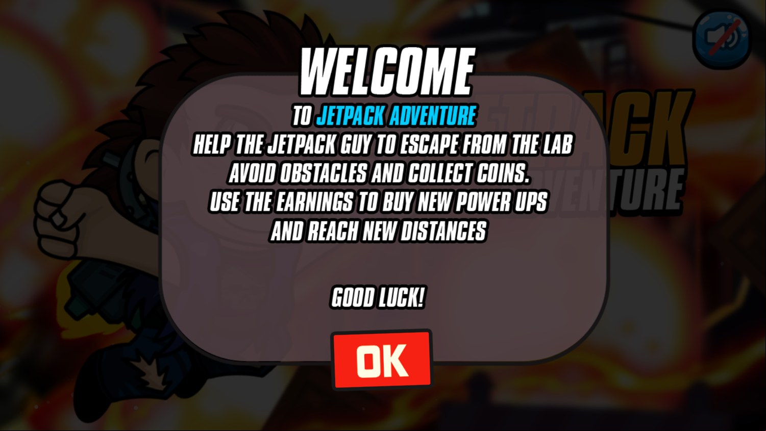 Jetpack Adventure Game Intro Screenshot.