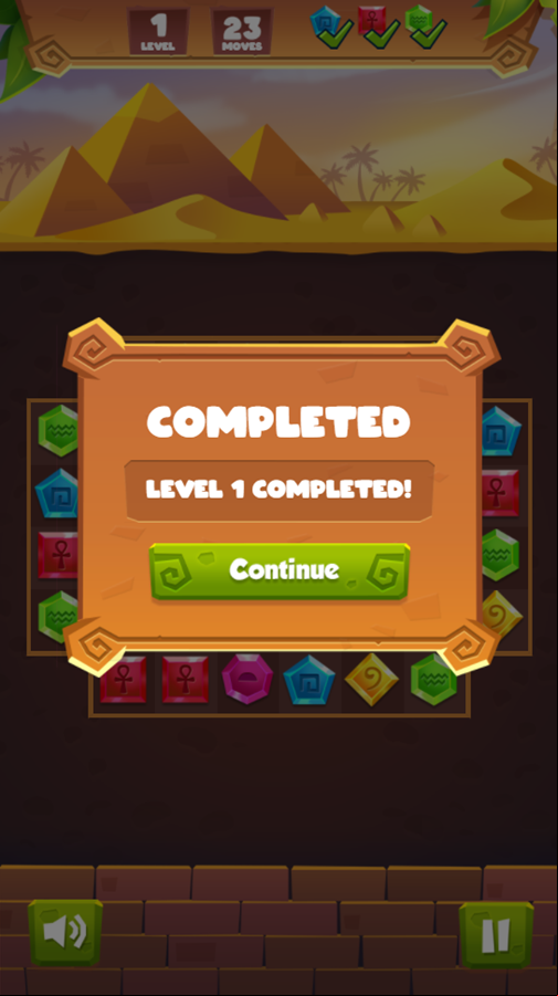 Jewel Treasure Game Level Completed Screenshot.