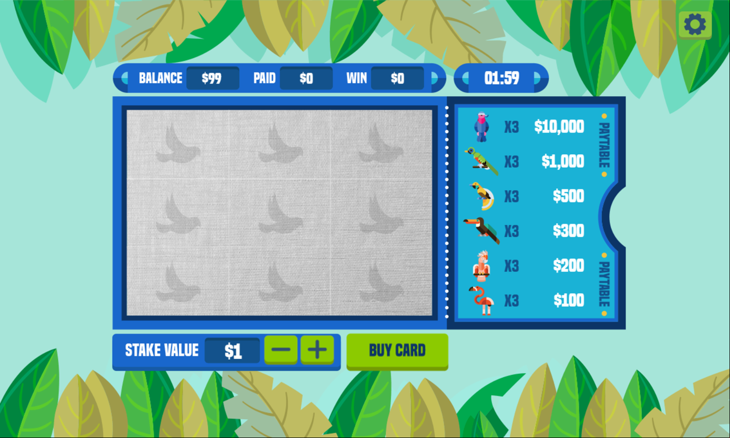 Jungle Scratch Game Start Screenshot.
