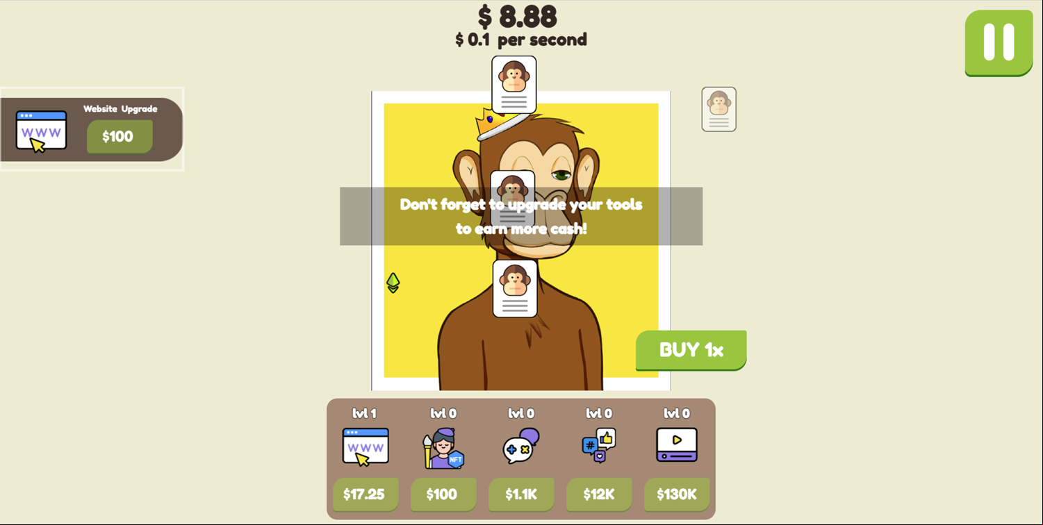 Lit Ape NFT Generator Game Upgrade Your Tools Screenshot.