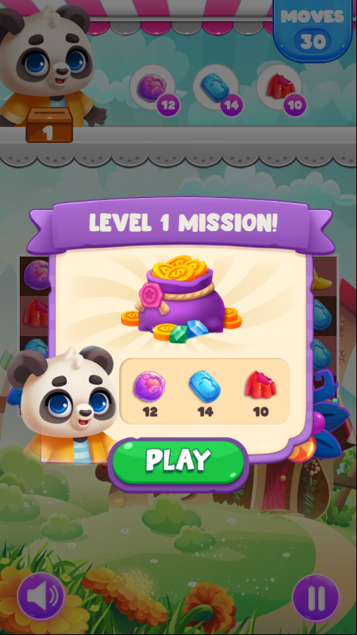 Little Panda Match 3 Game Level Mission Screenshot.