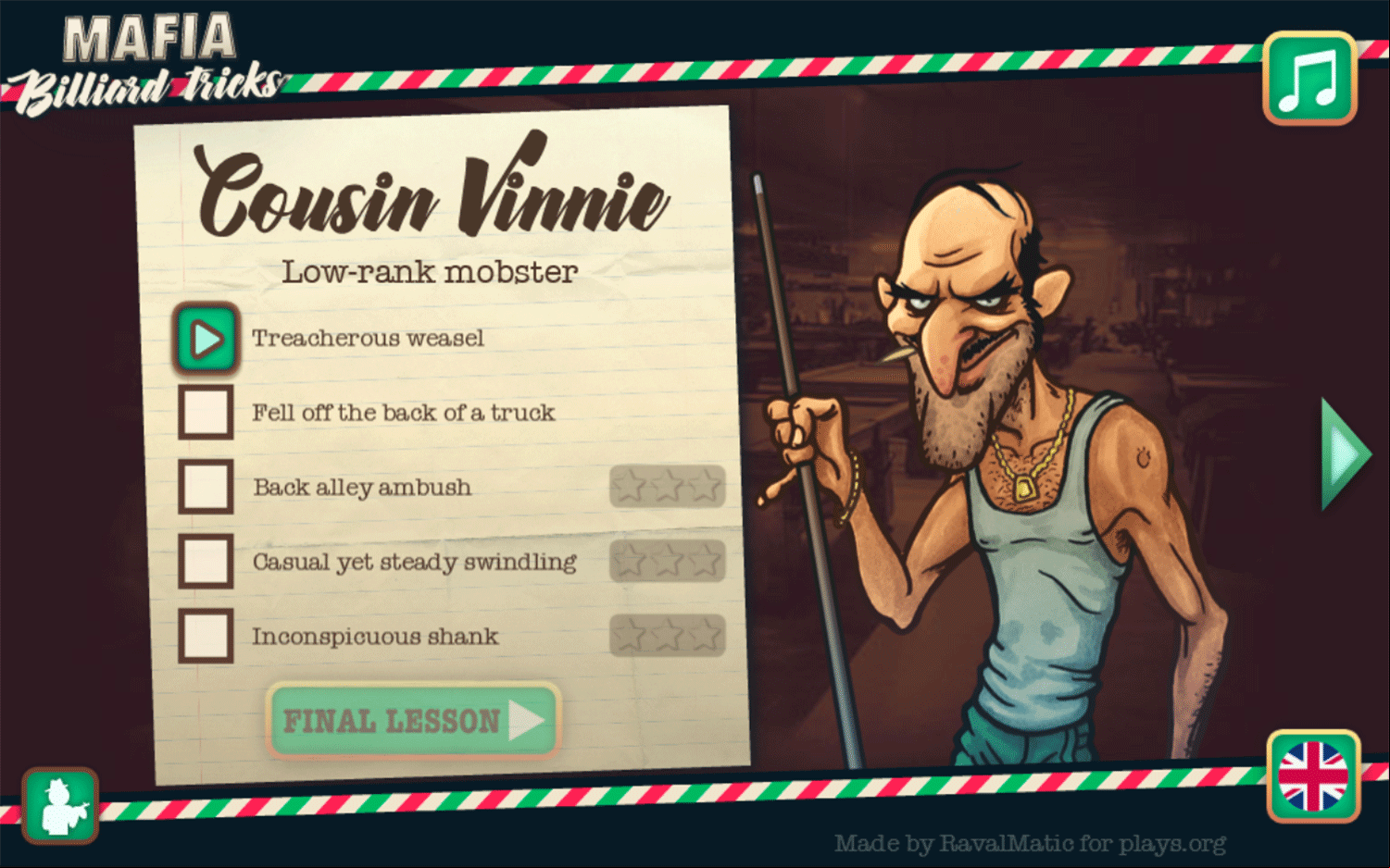 Mafia Billiard Tricks Game Character Select Screenshot.
