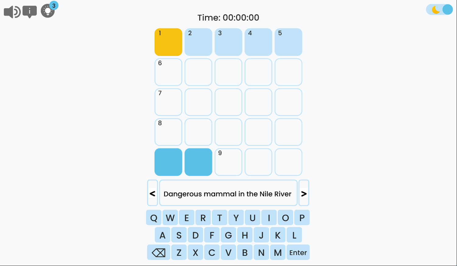 Mini Crossword Game Level Start Screenshot.