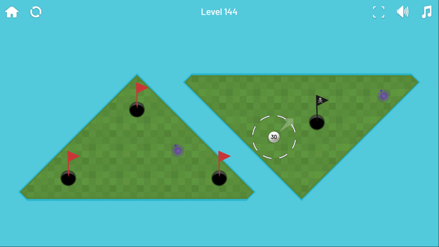 Minigolf Archipelago Game Level With 3 Red Flags Through a Portal Screenshot.