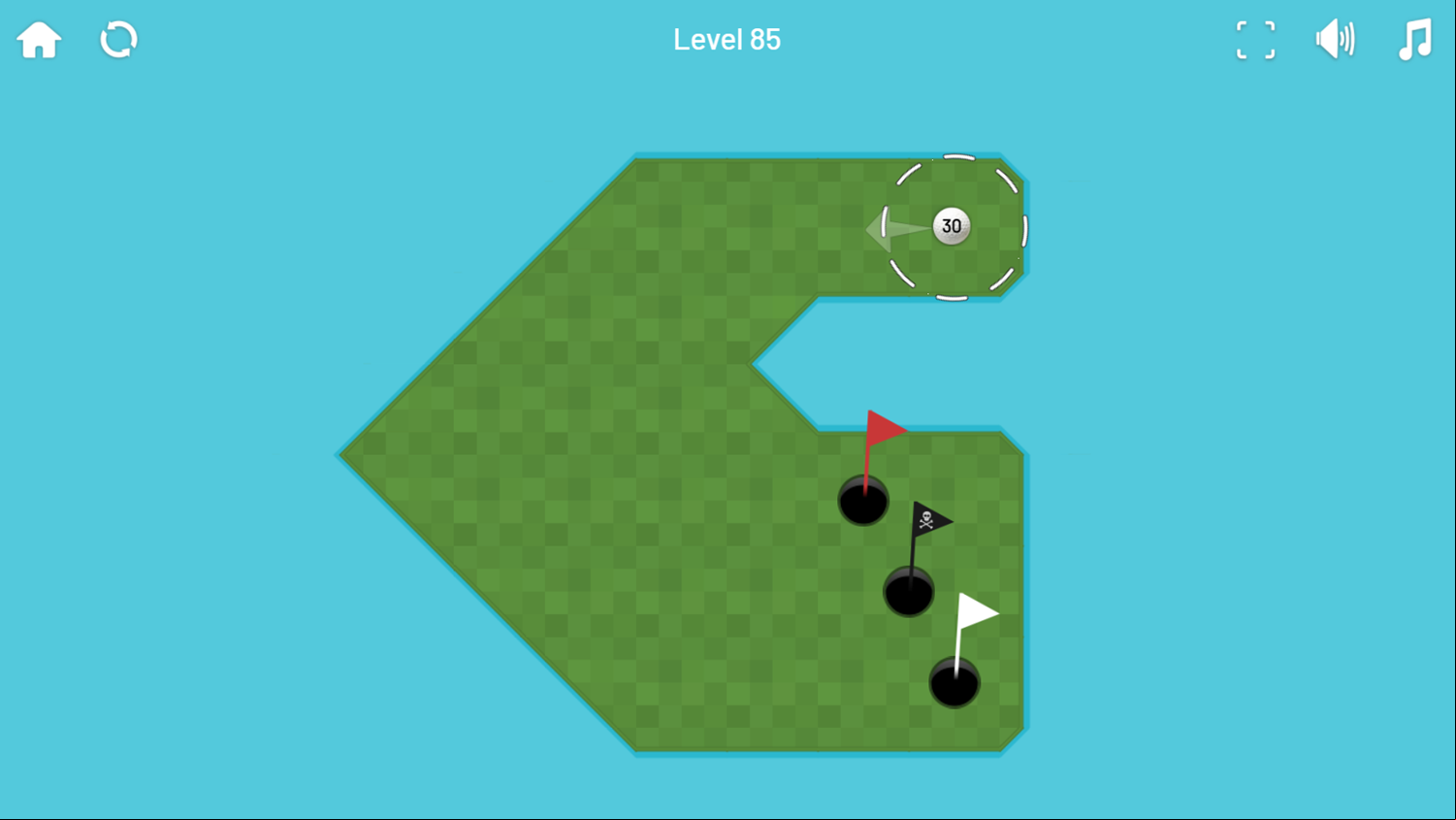 Minigolf Archipelago Game Level With a Double Ricochet Screenshot.