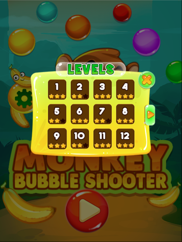 Monkey Bubble Shooter Game Level Select Screen Screenshot.
