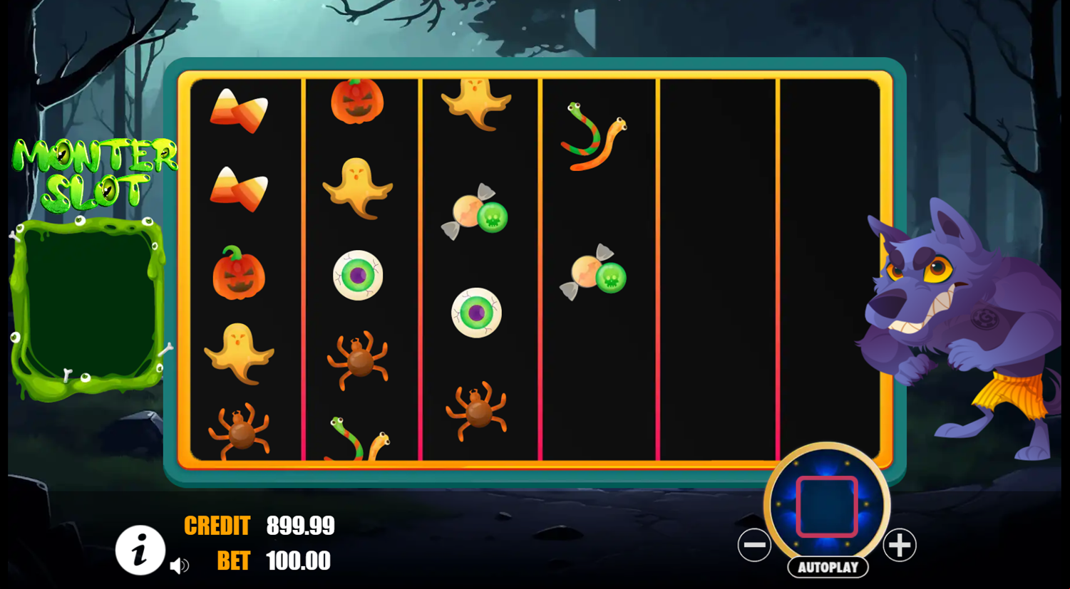 Monster Slot Game Spin Simulation Screenshot.