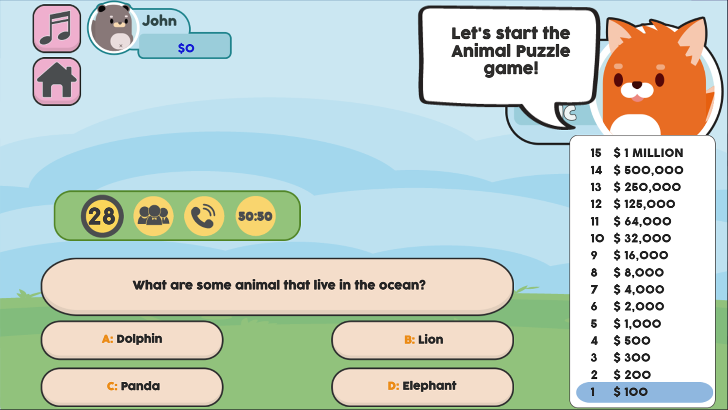 Nature Quiz Game Intro Question Screenshot.